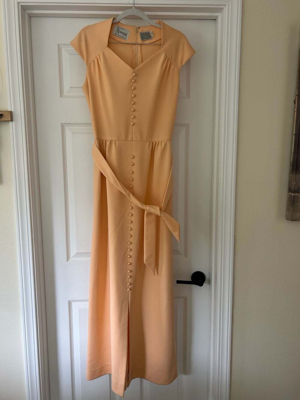 Vintage Nardis of Dallas Midi Maxi Dress Size 16 Peach Polyester Double Knit